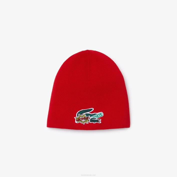 Lacoste Comic Effect Badge Beanie 646T3277 Red 240 Kids