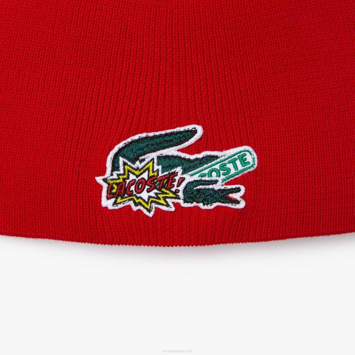 Lacoste Comic Effect Badge Beanie 646T3277 Red 240 Kids