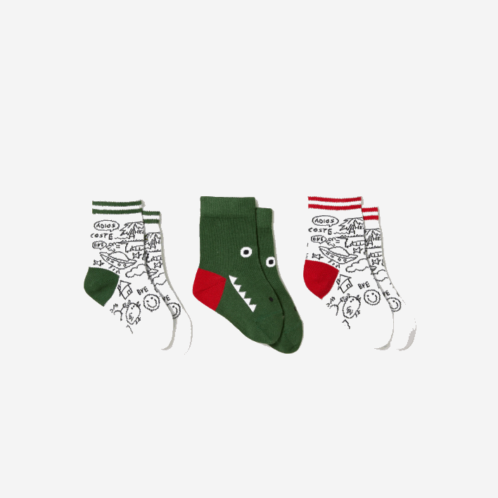 Lacoste Crocodile Print Sock Three-Pack 646T2979 White Green Navy Blue FWY Kids