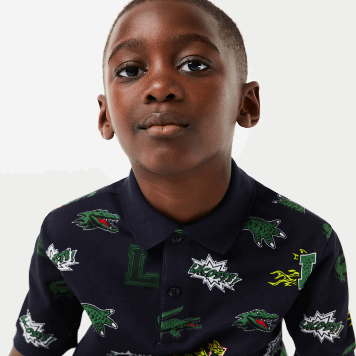 Lacoste Comic Effect Crocodile Print Polo 646T2955 Navy Blue 166 Kids
