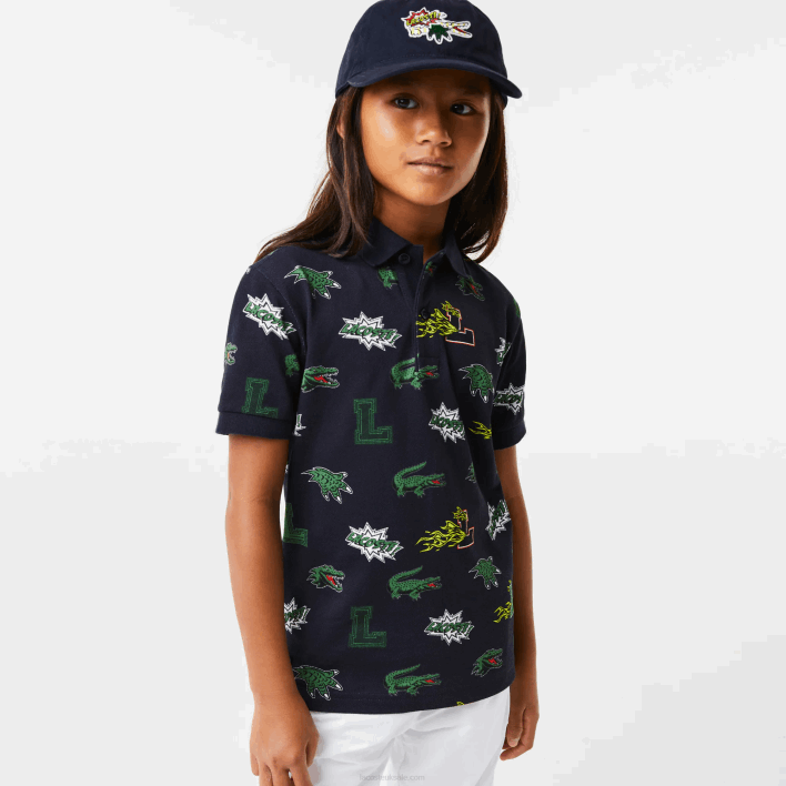 Lacoste Comic Effect Crocodile Print Polo 646T2955 Navy Blue 166 Kids