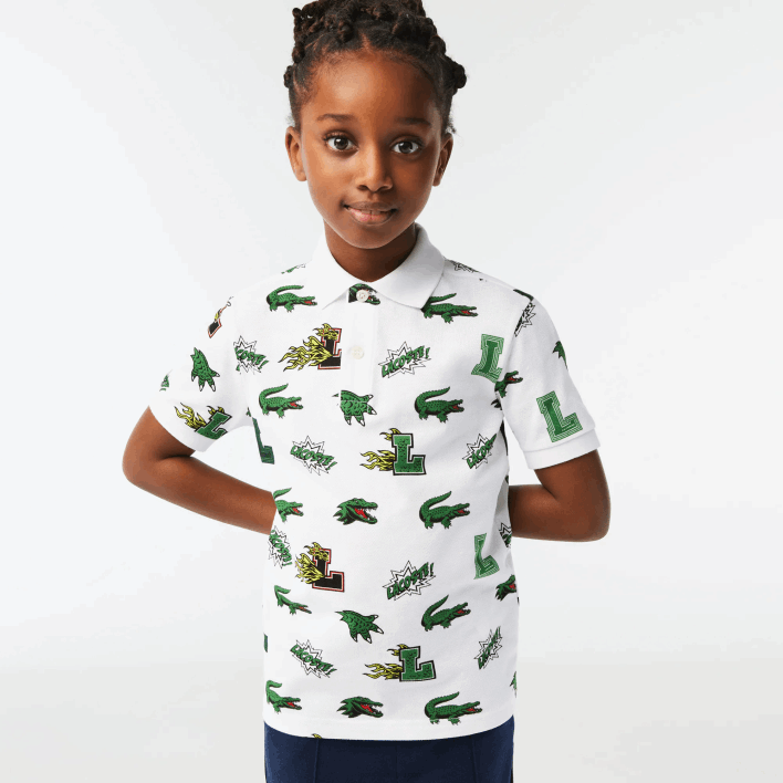 Lacoste Comic Effect Crocodile Print Polo 646T2956 White 001 Kids