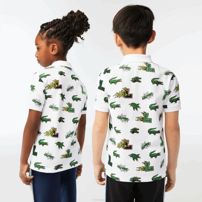 Lacoste Comic Effect Crocodile Print Polo 646T2956 White 001 Kids