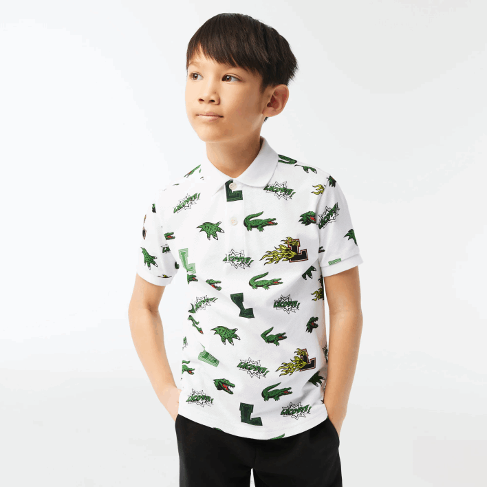 Lacoste Comic Effect Crocodile Print Polo 646T2956 White 001 Kids