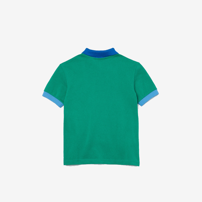 Lacoste Contrast Collar Cotton Pique Polo 646T2958 Green Blue X28 Boys
