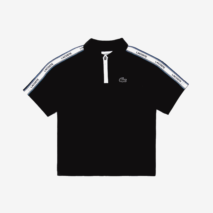 Lacoste Printed Bands Zippered Collar Polo 646T2960 Black 031 Boys