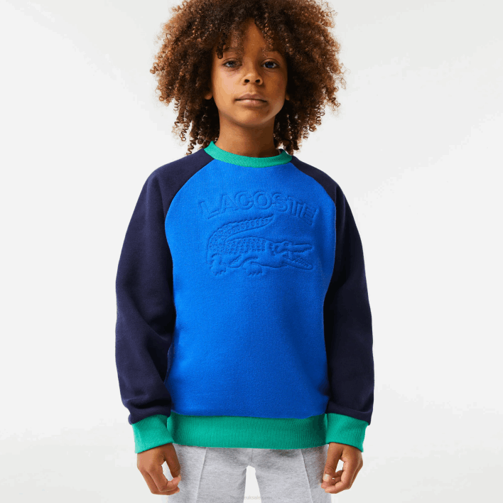 Lacoste Branded Color-Block Sweatshirt 646T3194 Navy Blue Green 7W2 Boys