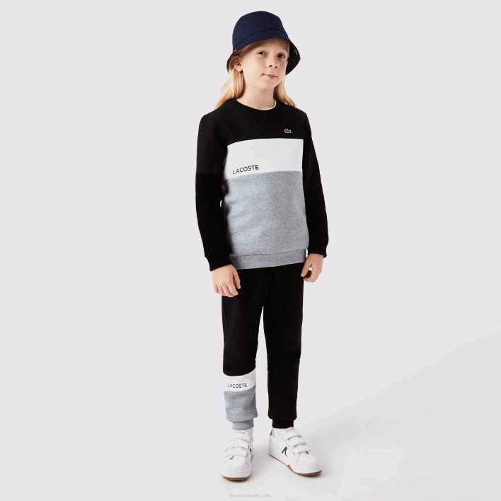 Lacoste Branded Crew Neck Sweatshirt 646T3236 Black White Grey Chine NUA Kids