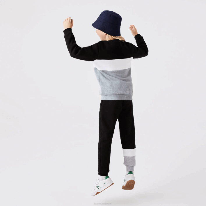 Lacoste Branded Crew Neck Sweatshirt 646T3236 Black White Grey Chine NUA Kids