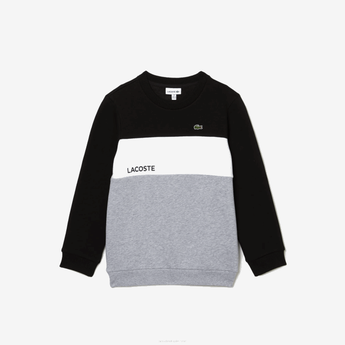 Lacoste Branded Crew Neck Sweatshirt 646T3236 Black White Grey Chine NUA Kids