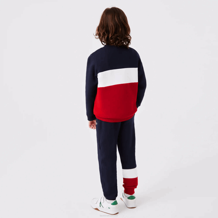 Lacoste Branded Crew Neck Sweatshirt 646T3237 Navy Blue White Red LAW Kids