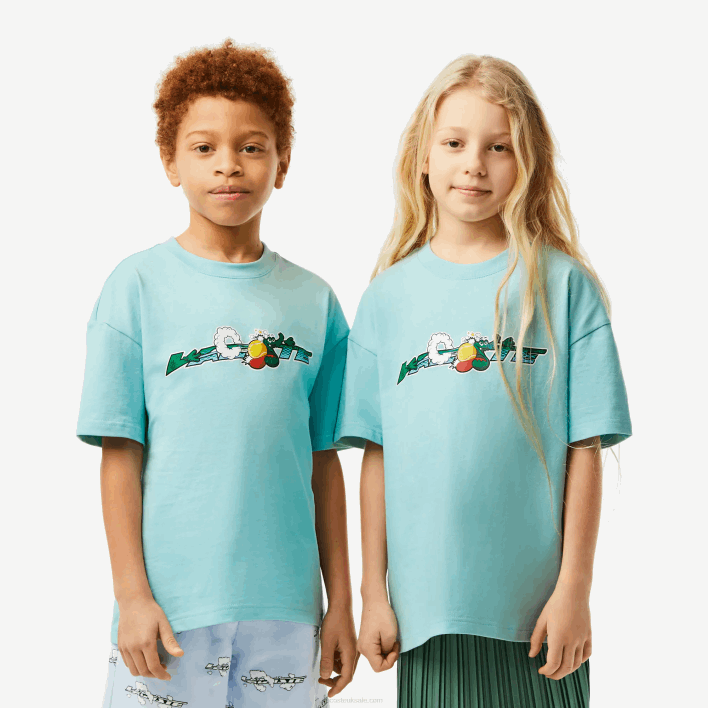 Lacoste Branded T-Shirt in Organic Cotton Jersey 646T3039 Light Green White Y7I Kids
