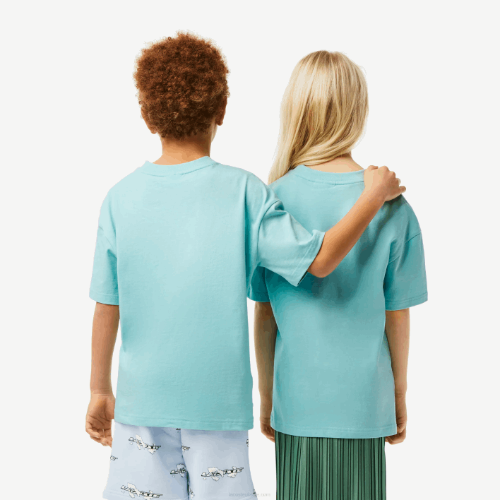 Lacoste Branded T-Shirt in Organic Cotton Jersey 646T3039 Light Green White Y7I Kids