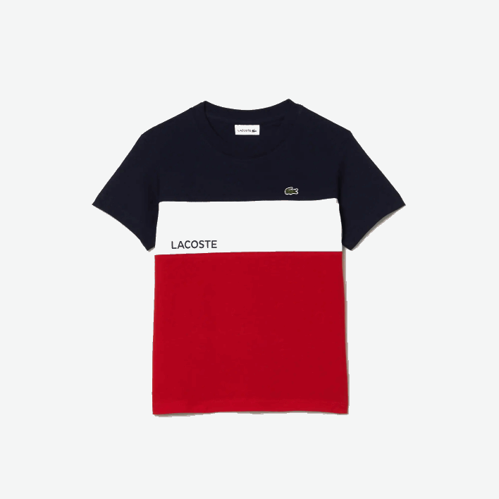 Lacoste Color-Block Cotton Jersey T-Shirt 646T3180 Navy Blue White Red LAW Boys