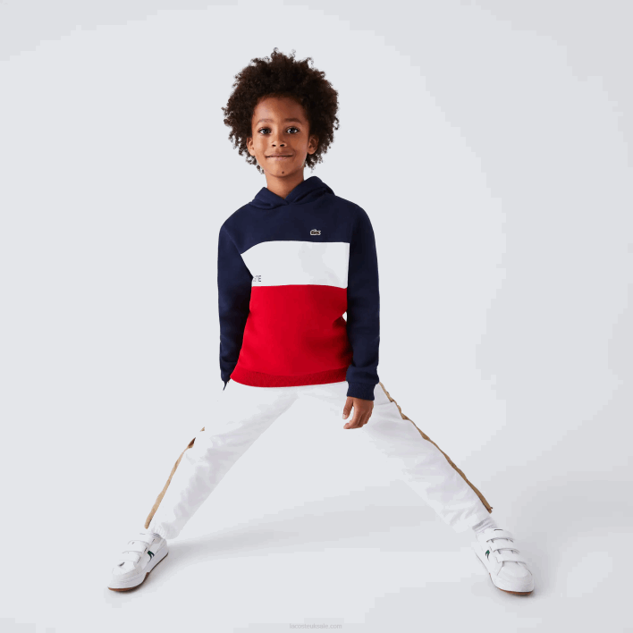 Lacoste Color-Block Hooded Sweatshirt 646T3208 Navy Blue White Red LAW Boys