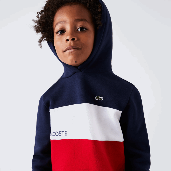 Lacoste Color-Block Hooded Sweatshirt 646T3208 Navy Blue White Red LAW Boys