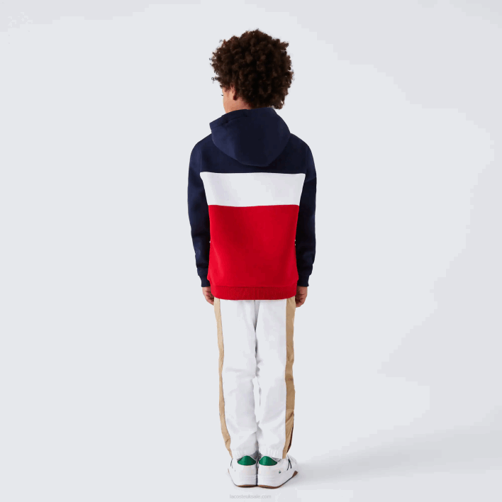 Lacoste Color-Block Hooded Sweatshirt 646T3208 Navy Blue White Red LAW Boys