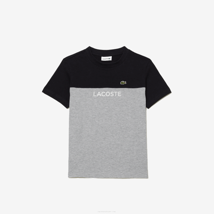Lacoste Colorblock Organic Cotton Jersey T-Shirt 646T3015 Navy Blue Grey Chine E6A Kids