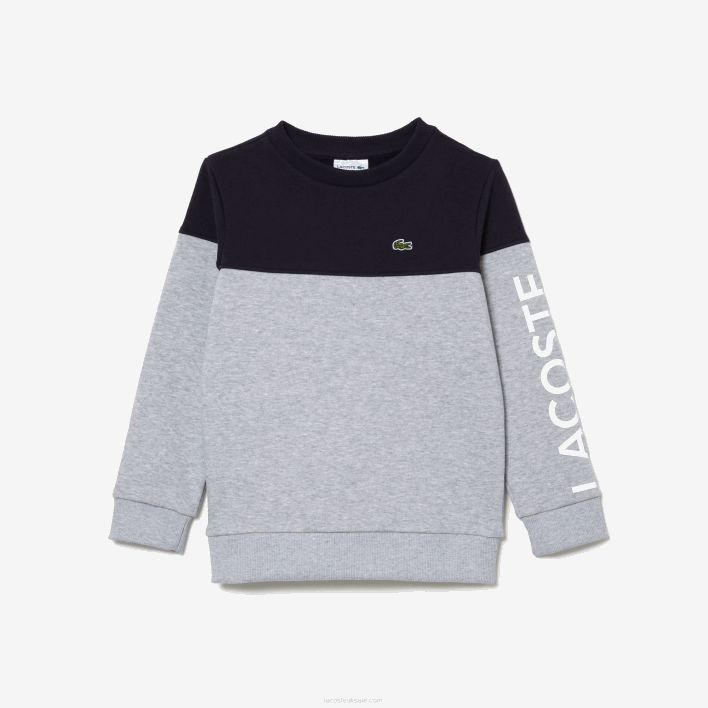 Lacoste Colorblock Sweatshirt in Organic Cotton Flannel 646T3064 Navy Blue Grey Chine E6A Kids