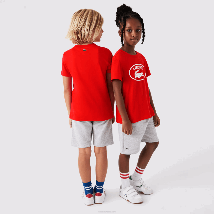 Lacoste Contrast Branded Cotton Jersey T-Shirt 646T3030 Red F8M Kids