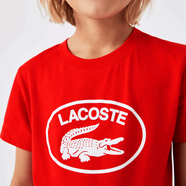 Lacoste Contrast Branded Cotton Jersey T-Shirt 646T3030 Red F8M Kids