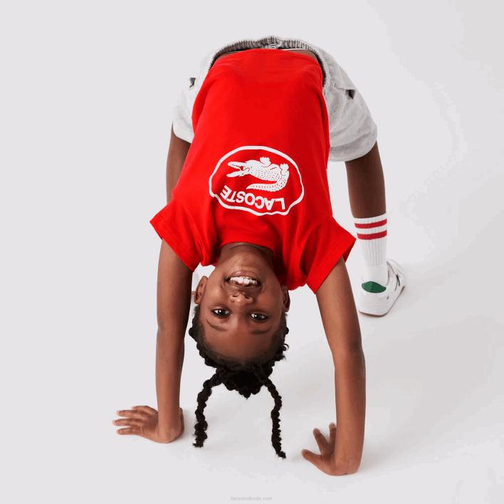 Lacoste Contrast Branded Cotton Jersey T-Shirt 646T3030 Red F8M Kids