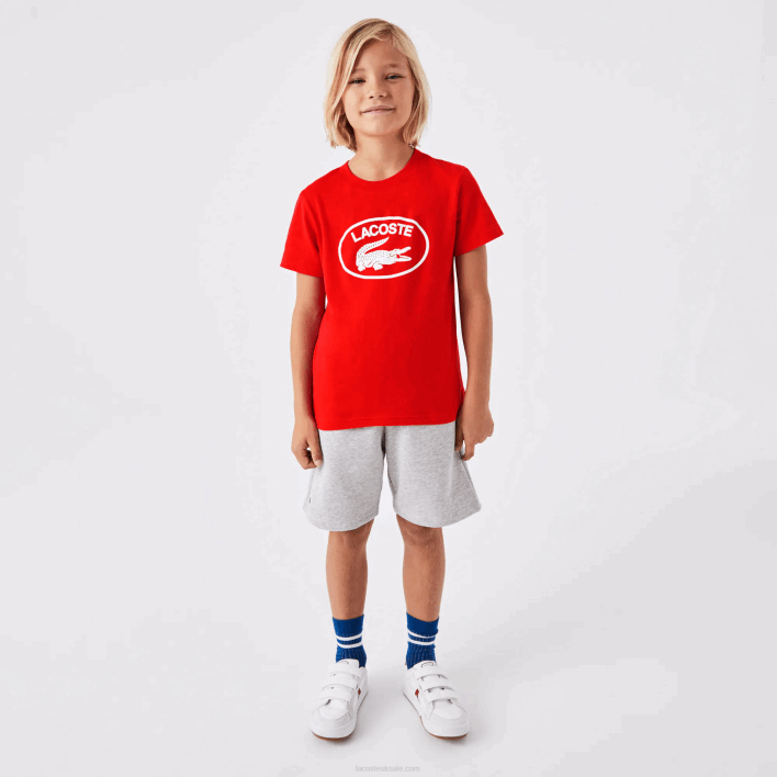 Lacoste Contrast Branded Cotton Jersey T-Shirt 646T3030 Red F8M Kids