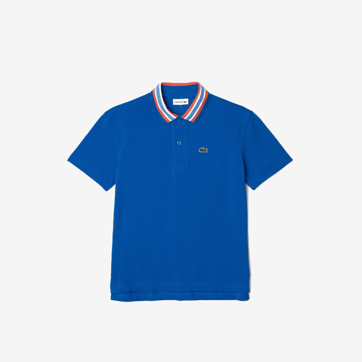 Lacoste Contrast Collar Branded Polo 646T3033 Blue White ET6 Boys
