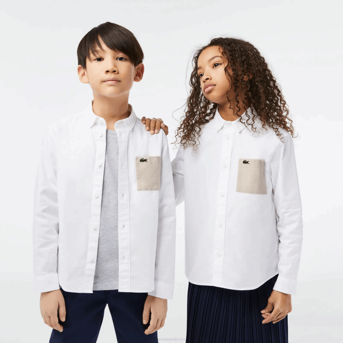 Lacoste Contrast Pocket Shirt 646T3080 White Beige NBN Kids