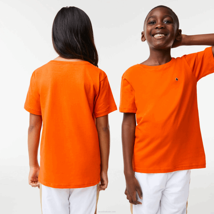Lacoste Crew Neck Cotton Jersey T-Shirt 646T3177 Orange Z4D Kids