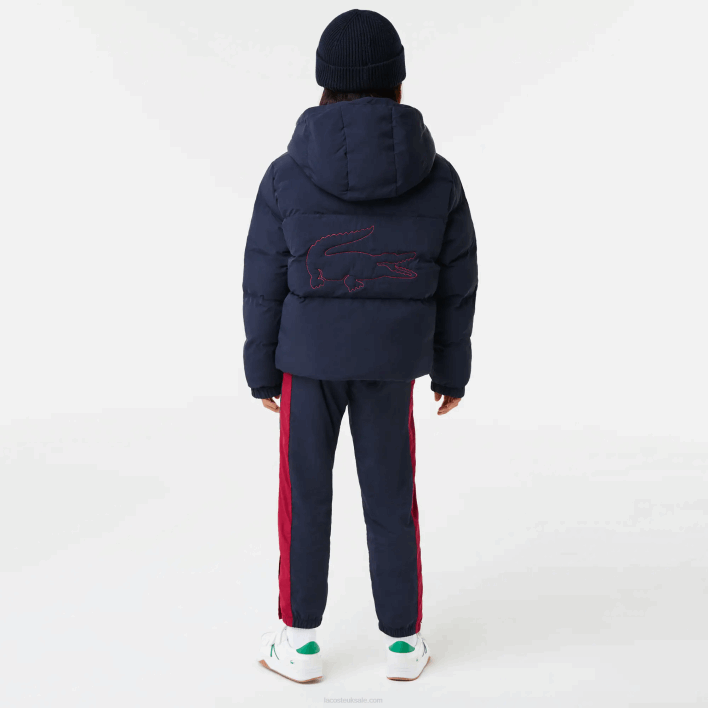 Lacoste Crocodile Embroidery Hooded Taffeta Jacket 646T3221 Navy Blue Red 7PE Kids