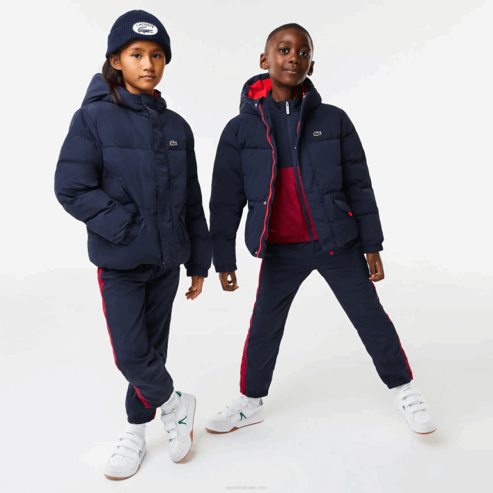 Lacoste Crocodile Embroidery Hooded Taffeta Jacket 646T3221 Navy Blue Red 7PE Kids