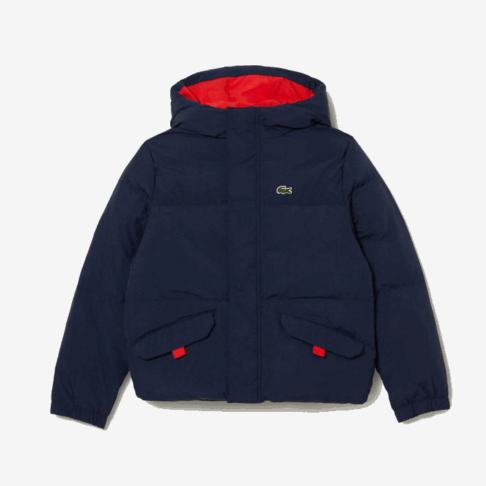 Lacoste Crocodile Embroidery Hooded Taffeta Jacket 646T3221 Navy Blue Red 7PE Kids