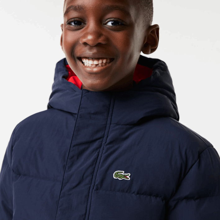 Lacoste Crocodile Embroidery Hooded Taffeta Jacket 646T3221 Navy Blue Red 7PE Kids