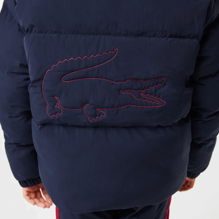 Lacoste Crocodile Embroidery Hooded Taffeta Jacket 646T3221 Navy Blue Red 7PE Kids