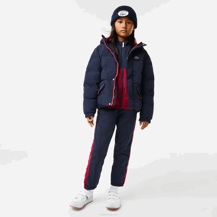 Lacoste Crocodile Embroidery Hooded Taffeta Jacket 646T3221 Navy Blue Red 7PE Kids