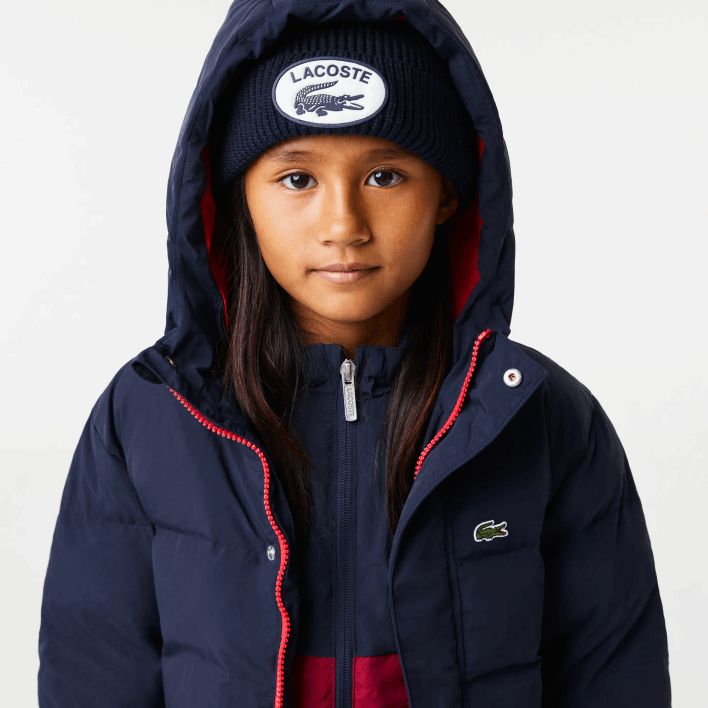 Lacoste Crocodile Embroidery Hooded Taffeta Jacket 646T3221 Navy Blue Red 7PE Kids