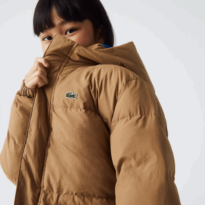 Lacoste Crocodile Embroidery Hooded Taffeta Jacket 646T3222 Brown Blue 9FG Kids