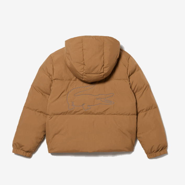 Lacoste Crocodile Embroidery Hooded Taffeta Jacket 646T3222 Brown Blue 9FG Kids