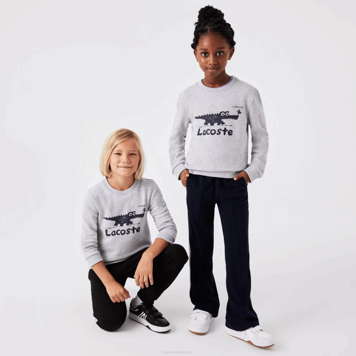 Lacoste Crocodile Print Crew Neck Sweatshirt 646T3230 Grey Chine CCA Kids