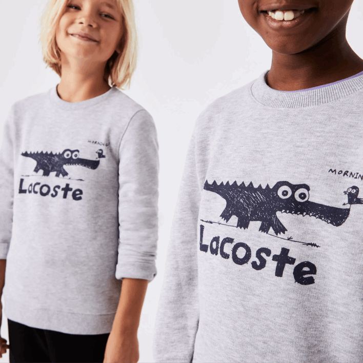 Lacoste Crocodile Print Crew Neck Sweatshirt 646T3230 Grey Chine CCA Kids