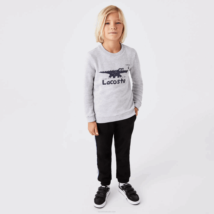 Lacoste Crocodile Print Crew Neck Sweatshirt 646T3230 Grey Chine CCA Kids