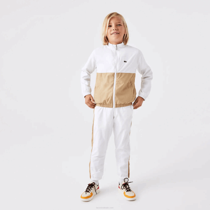 Lacoste High-Neck Colorblock Jacket 646T3220 White Beige WN5 Kids