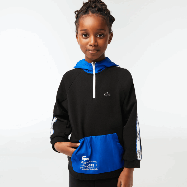 Lacoste Kangaroo Pocket Hooded Sweatshirt 646T3205 Black Blue 985 Kids