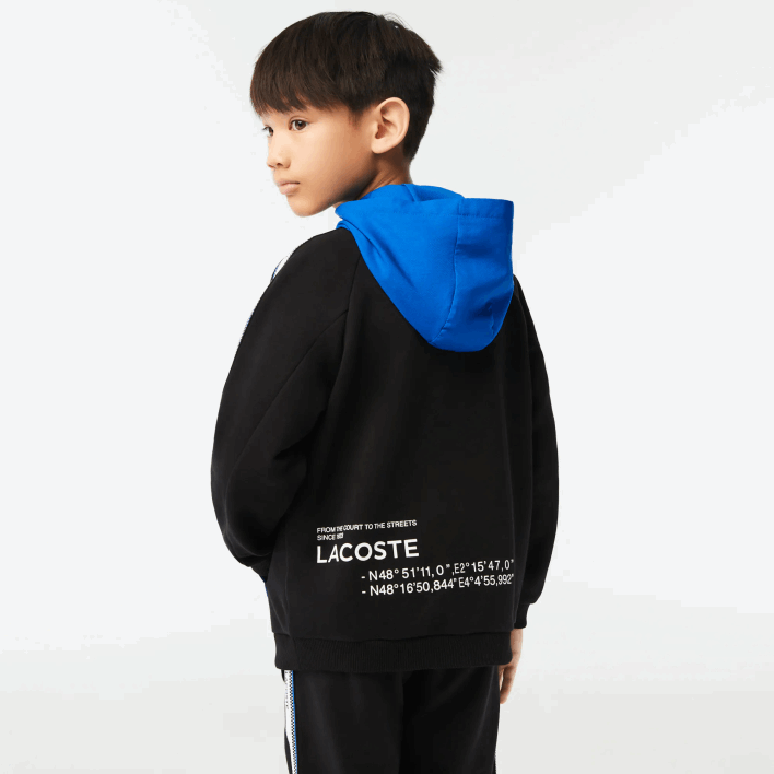 Lacoste Kangaroo Pocket Hooded Sweatshirt 646T3205 Black Blue 985 Kids