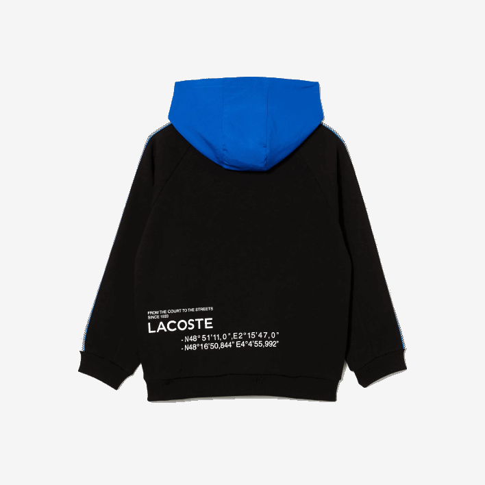 Lacoste Kangaroo Pocket Hooded Sweatshirt 646T3205 Black Blue 985 Kids
