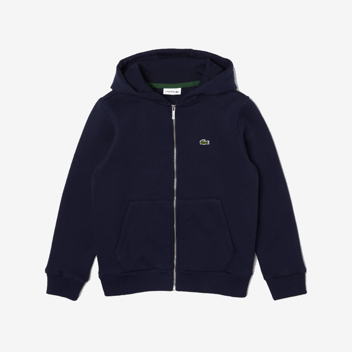Lacoste Kangaroo Pocket Hooded Zip Sweatshirt 646T3189 Navy Blue 166 Kids