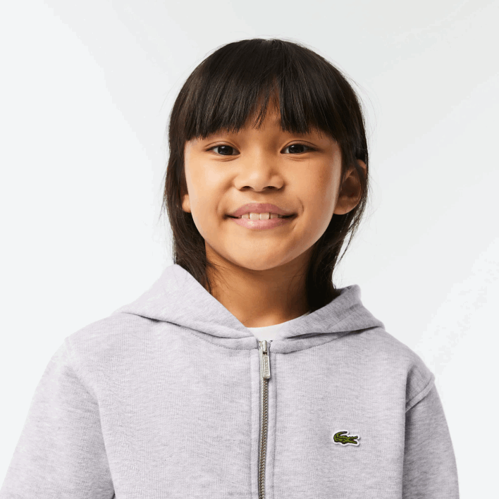 Lacoste Kangaroo Pocket Hooded Zip Sweatshirt 646T3191 Grey Chine CCA Kids