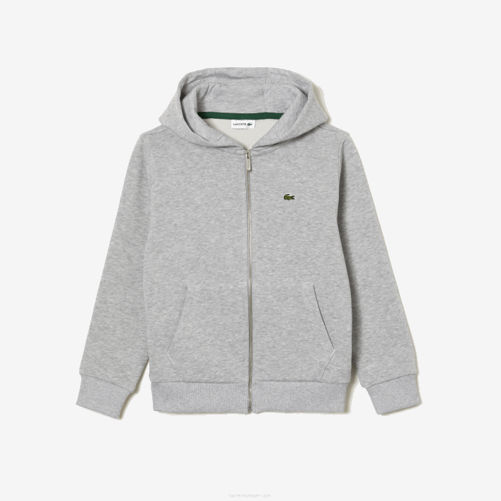 Lacoste Kangaroo Pocket Hooded Zip Sweatshirt 646T3191 Grey Chine CCA Kids
