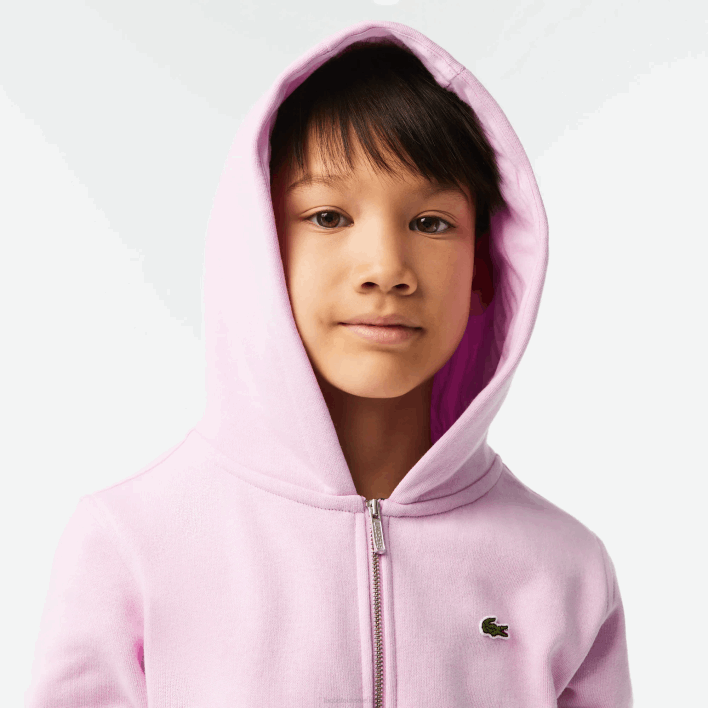 Lacoste Kangaroo Pocket Hooded Zip Sweatshirt 646T3252 Pink Z4H Kids